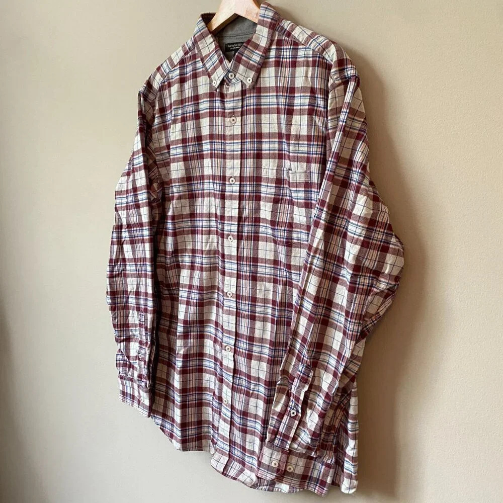 Banana Republic Men's XL Luxe Flannel Slim Plaid Long Sleeve Button Down Shirt - Picture 10 of 16